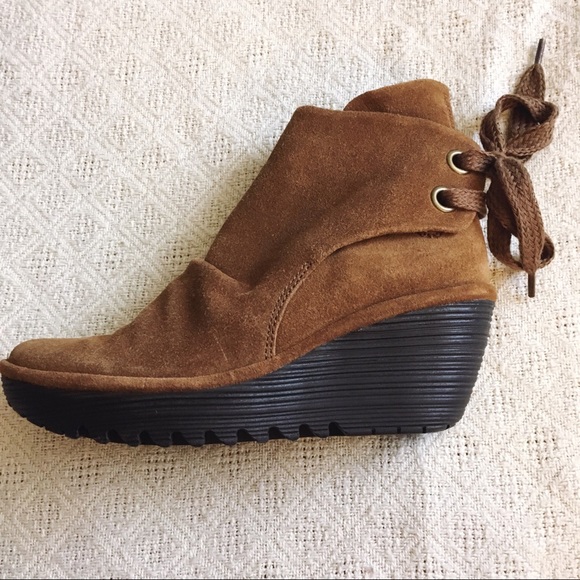 FLy London Yebi Suede Wedge Boot Lace Up Brown 37 - Picture 3 of 6
